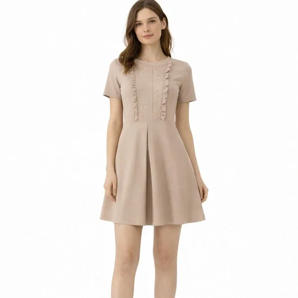 NWT ASOS Lace Panel Fit & Flare Dress Soft Taupe Beige/ Nude Beige Size US 12 - Picture 3 of 16